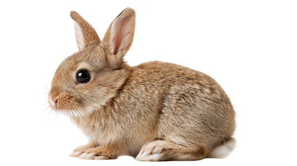 Small brown fluffy baby rabbit sitting in profile © Ophelia