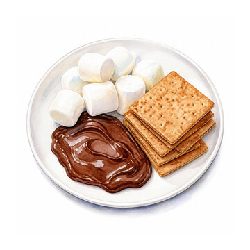 S'mores Plate with Melted Chocolate Dip, Fluffy Marshmallows, and Graham Crackers