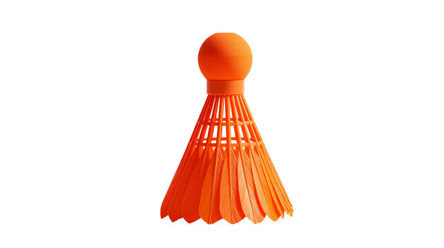 Bright orange plastic badminton shuttlecock with rounded cork head