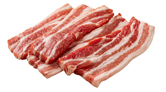 Fresh raw pork belly slices with marbled fat and red meat layers