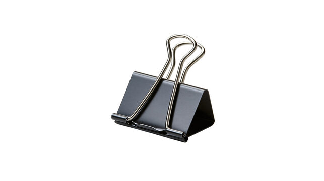 Black metal binder clip with silver wire handles for office paper organization