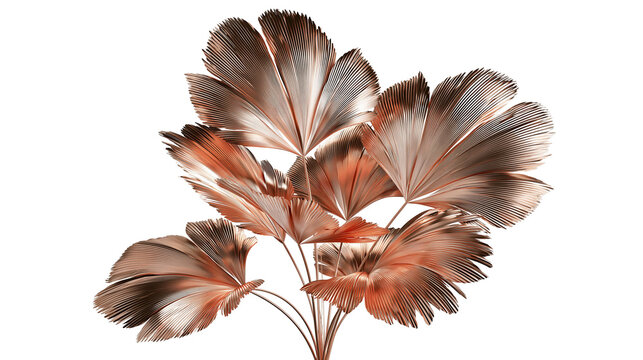 Metallic copper fan palm leaves with intricate ribbed texture and glossy finish