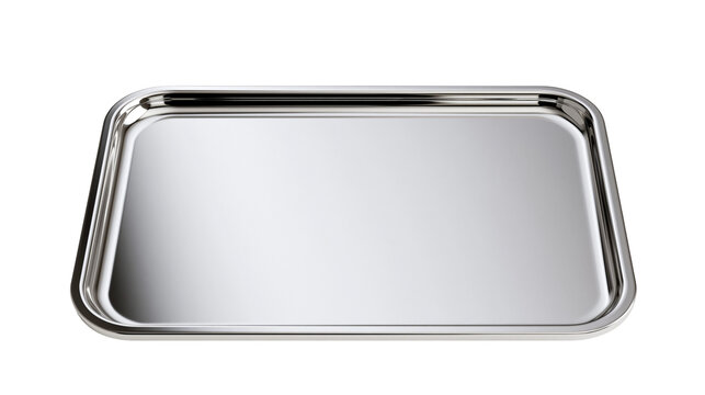 Rectangular polished stainless steel serving tray with rounded corners