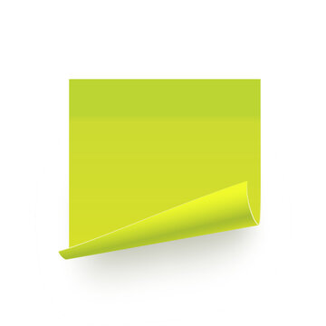 Post note. Green sticky square note paper with curled corner. Blank adhesive notepad page template isolated on white background. Realistic vector illustration for reminders and memos.
