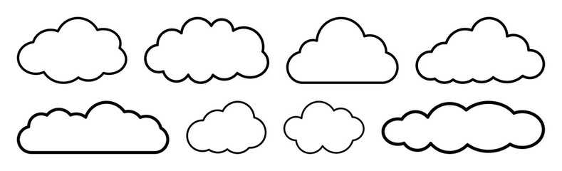 Fototapeta na wymiar PNG Outline cloud vector set on transparent background