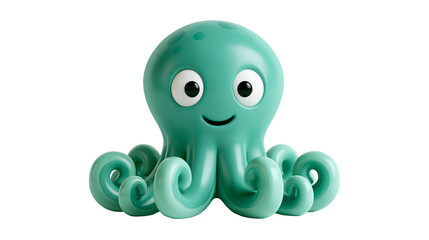 Cute teal cartoon octopus with large eyes and curled tentacles © Sylas
