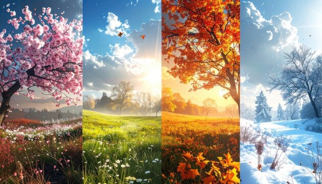 A beautiful depiction of the four seasons transitioning through nature's vibrant cycle.