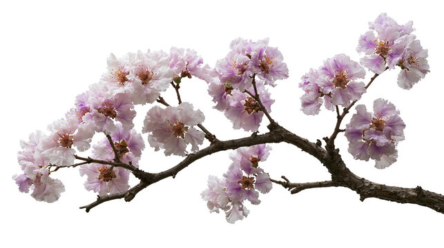 Delicate light purple Lagerstroemia speciosa flowers on a woody branch
