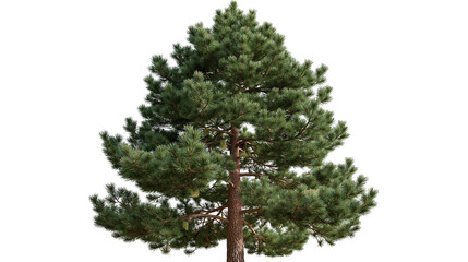 Full grown evergreen pine tree with dense green needles and textured brown trunk © Sylas