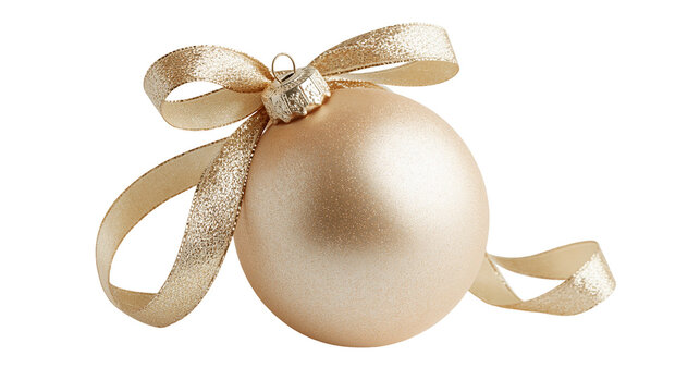 Champagne gold Christmas bauble ornament with a matching glittery fabric bow
