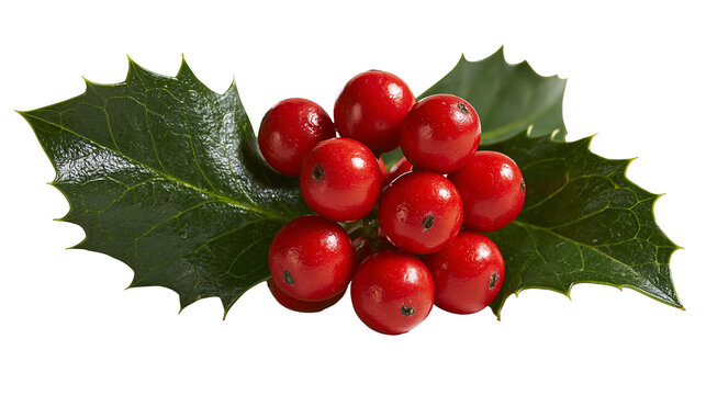 Bright red holly berries with sharp green spiky leaves