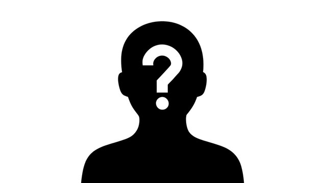 Black silhouette of a person s head with a white question mark, isolated on transparent background