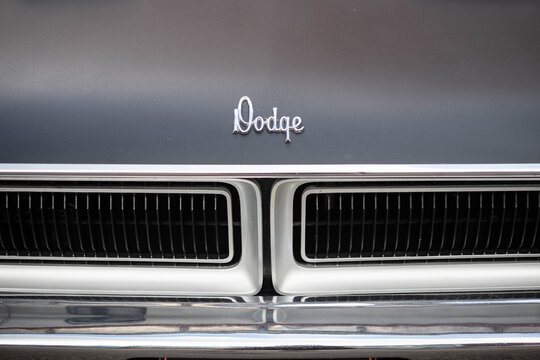 Doge classic car Copy space background image car Logo abstract close up detailed shot of the brand logo, authentic textured car classic background 