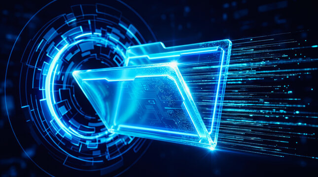 Digital folder icon with data stream