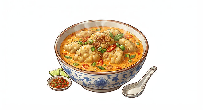 Indonesian Sumatera Selatan typical food - LAKSAN (savory fish cake soup)