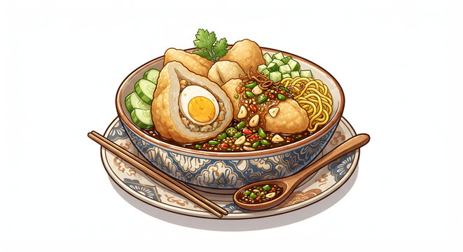 Indonesian Sumatera Selatan typical food - MODEL (fish cake dish stuffed with tofu and served in a savory shrimp broth)