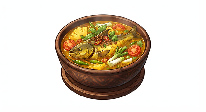 Indonesian Sumatera Selatan typical food - PINDANG PATIN (sweet, spicy, and sour Pangasius catfish soup)