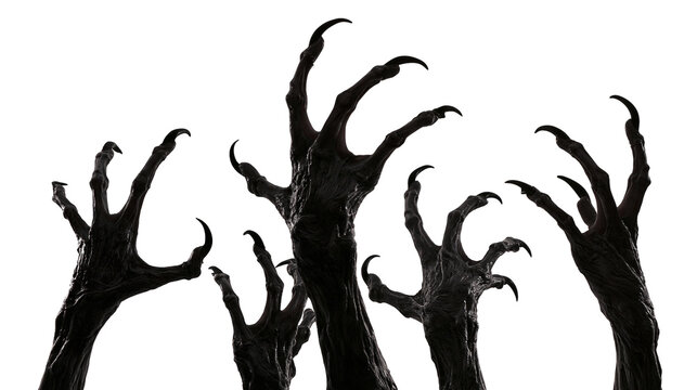 Dark scary monster hands with sharp claws reaching upwards