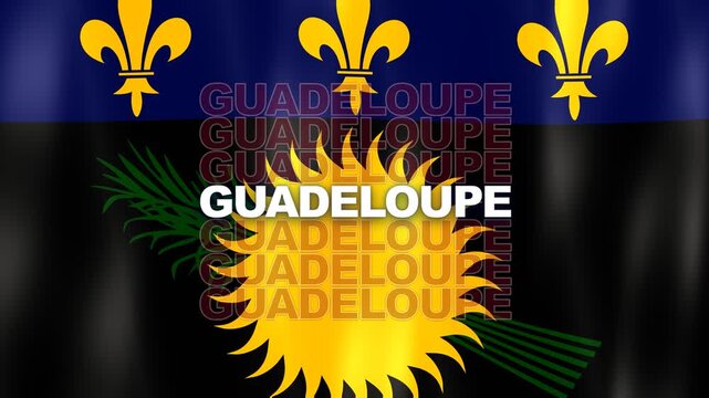 French Tricolor National Flag Representing Guadeloupe Featuring Blue, White, and Red Stripes With Country Text Overlay.