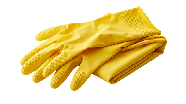 Bright yellow rubber cleaning gloves with textured grip pattern