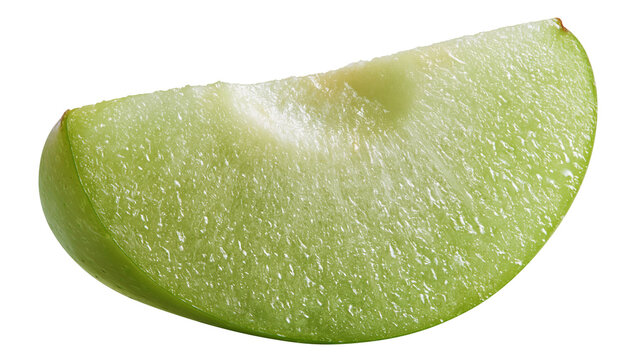Fresh crisp green apple slice with juicy texture and vibrant skin