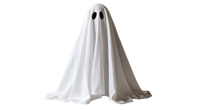 White sheet ghost costume with black oval eyes for Halloween