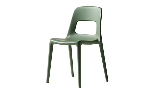 Modern matte olive green plastic dining chair with curved backrest