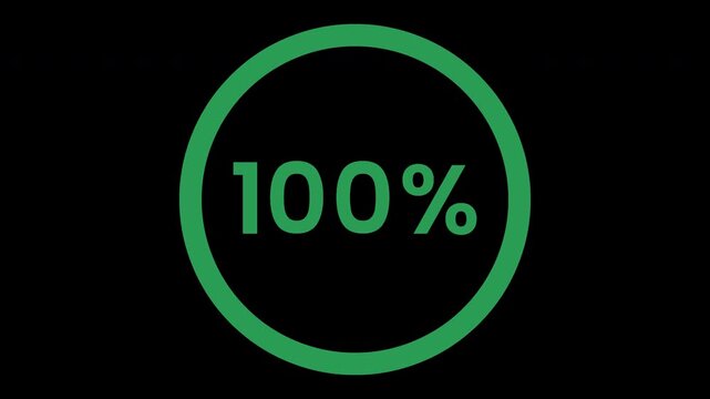 Percentage circle ring counter number progress from zero to 100 complete with percentage sign symbol animated seamless loop transparent background