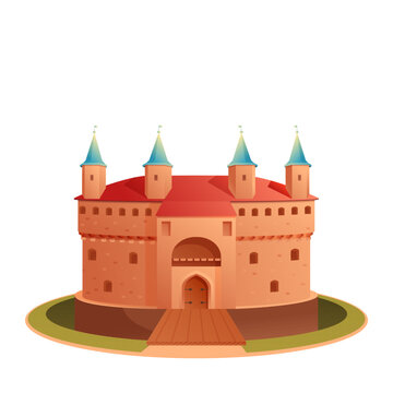 Cartoon vector illustration of the Krakow Barbican, a historic medieval fortification and one of the most recognizable landmarks of Krakow, Poland