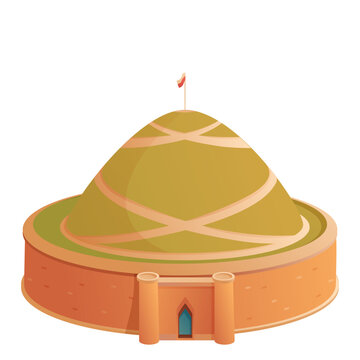 Cartoon vector illustration of Kościuszko Mound, a famous historic landmark and memorial in Krakow, Poland