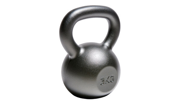 Black cast iron kettlebell with three kilogram weight marking