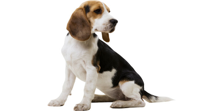 Tricolor beagle puppy sitting and looking to the side