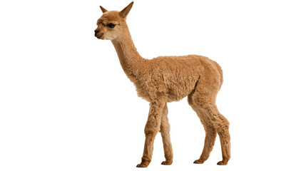 Young brown alpaca standing with fluffy fleece and alert ears © Gael
