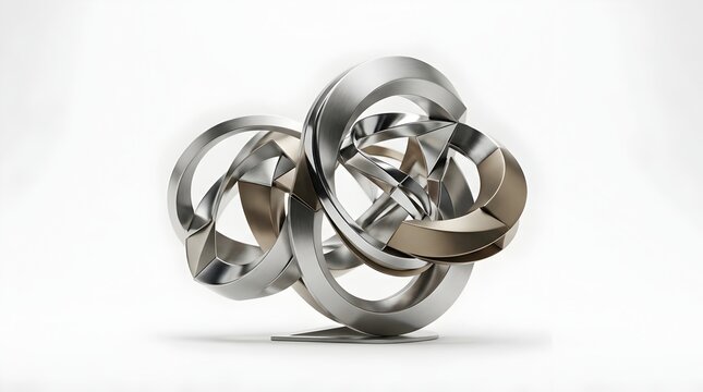 Modern Abstract Metal Sculpture with Interlocking Brushed Steel Rings