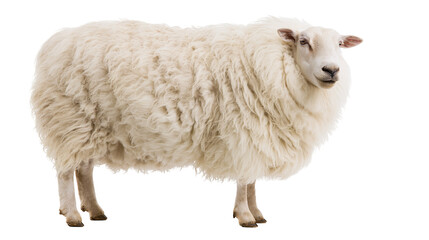 Fluffy white sheep standing in profile with thick woolly fleece © Elvin