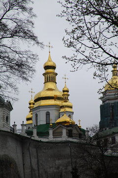 Kyiv Pecherskaya Lavra a cloudy day in early spring, Kyiv, Ukraine