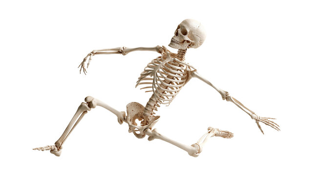 Human skeleton model in a dynamic running or leaping pose