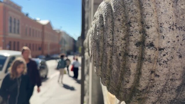 Carved Stone Ornament on an Art Nouveau Building Facade in Helsinki