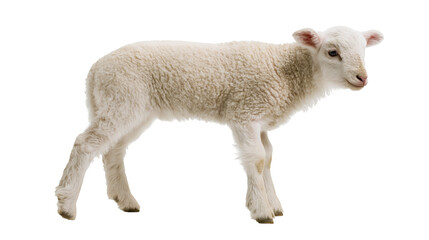 Young fluffy white lamb standing in profile © Isolde