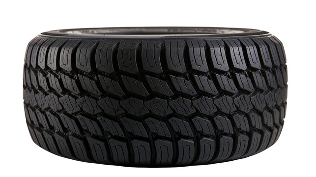 Black rubber car tire with aggressive tread pattern for all terrain performance