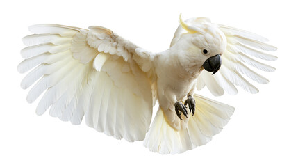 White umbrella cockatoo bird with spread wings in flight © Elowen