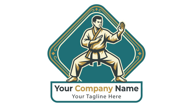 Karate martial arts fighter logo, man in gi, combat sport emblem, professional emblem