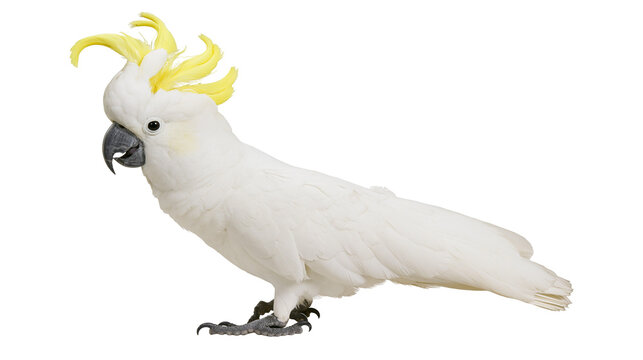 Sulphur-crested cockatoo with white plumage and bright yellow crest feathers