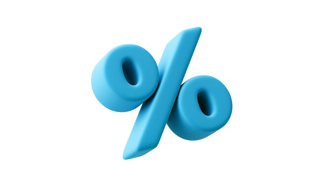 Three dimensional blue percentage sign symbol with soft rounded edges