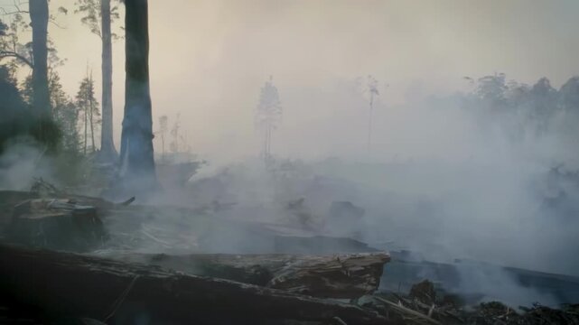Close-up of a burned forest. Amazon deforestation and biodiversity loss.
