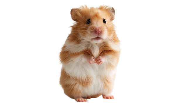 Fluffy golden brown hamster standing upright on hind legs
