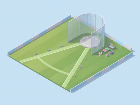Isometric 3D Illustration of Athletics Field for Throwing Events