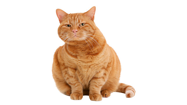 Chubby orange tabby cat sitting and looking forward