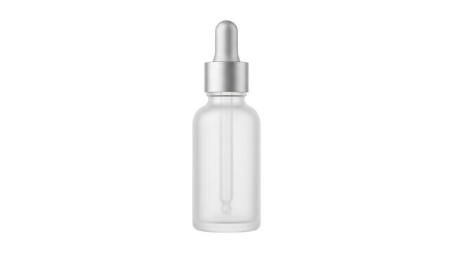 Empty frosted glass dropper bottle isolated on a white background