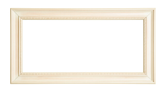 Rectangular ornate cream colored wooden picture frame with beaded inner detail